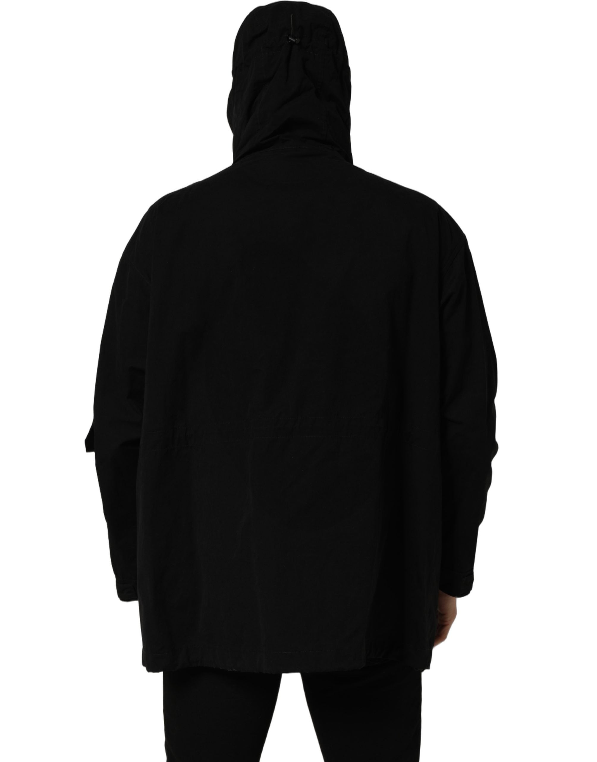Dolce & Gabbana Schwarze Kapuzen-Windbreaker-Jacke aus Nylon für Herren