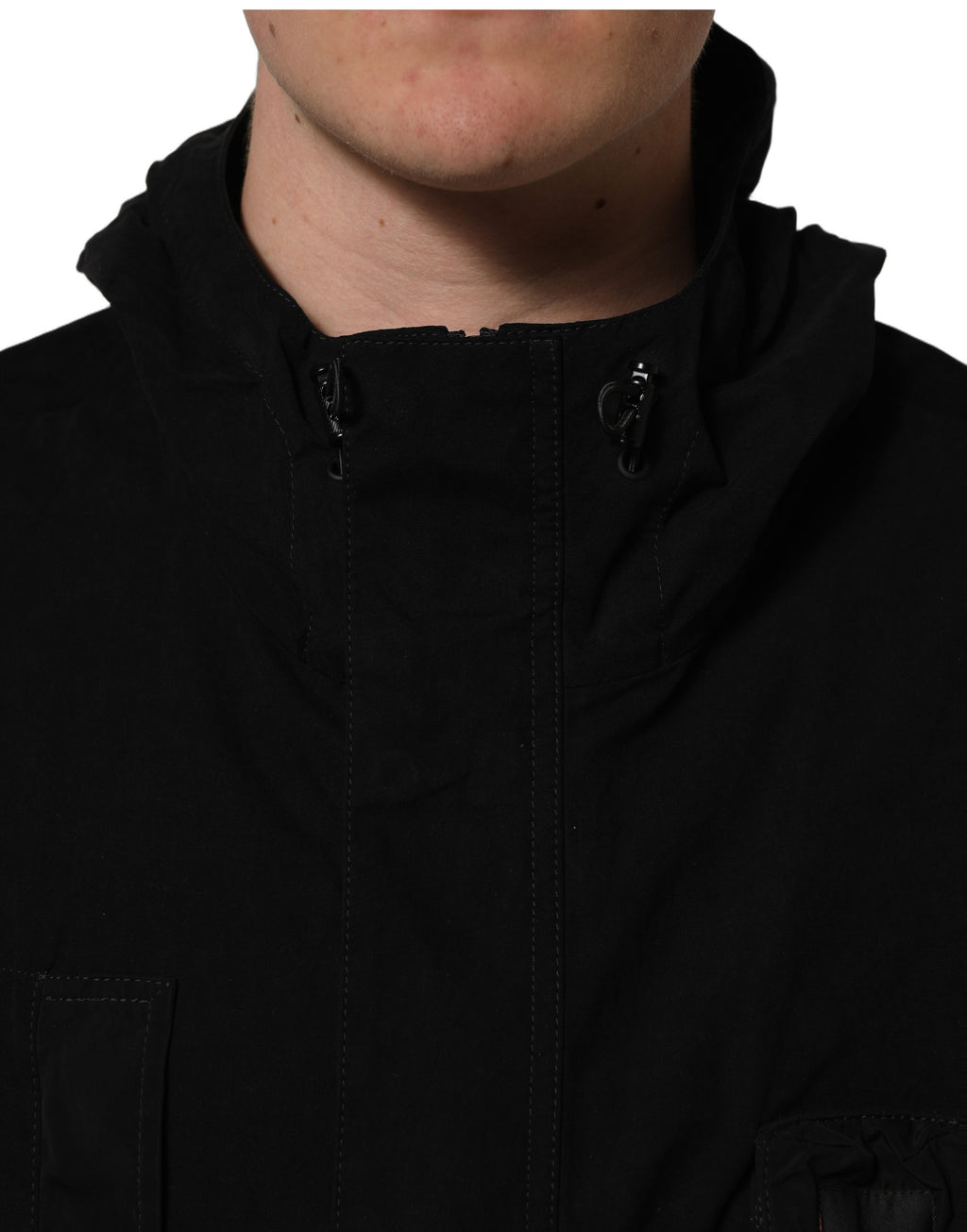 Dolce & Gabbana Schwarze Kapuzen-Windbreaker-Jacke aus Nylon für Herren