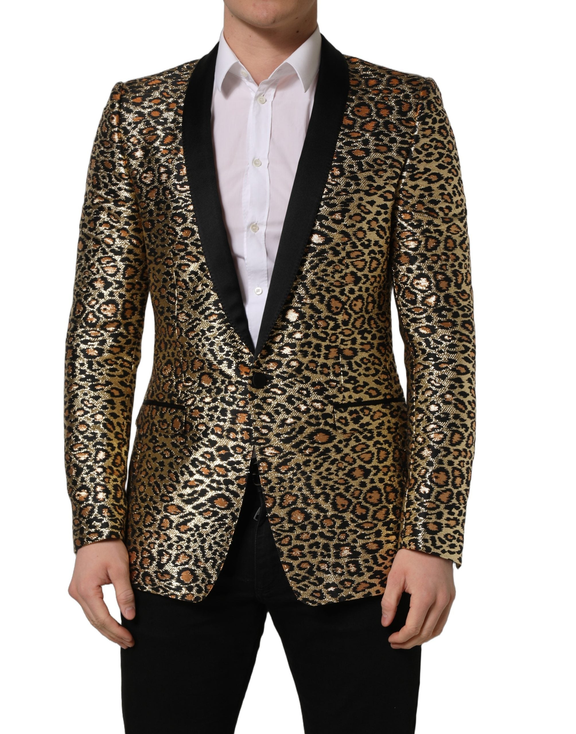 Dolce & Gabbana Gold Leopard Einreiher Herrenmantel Jacke