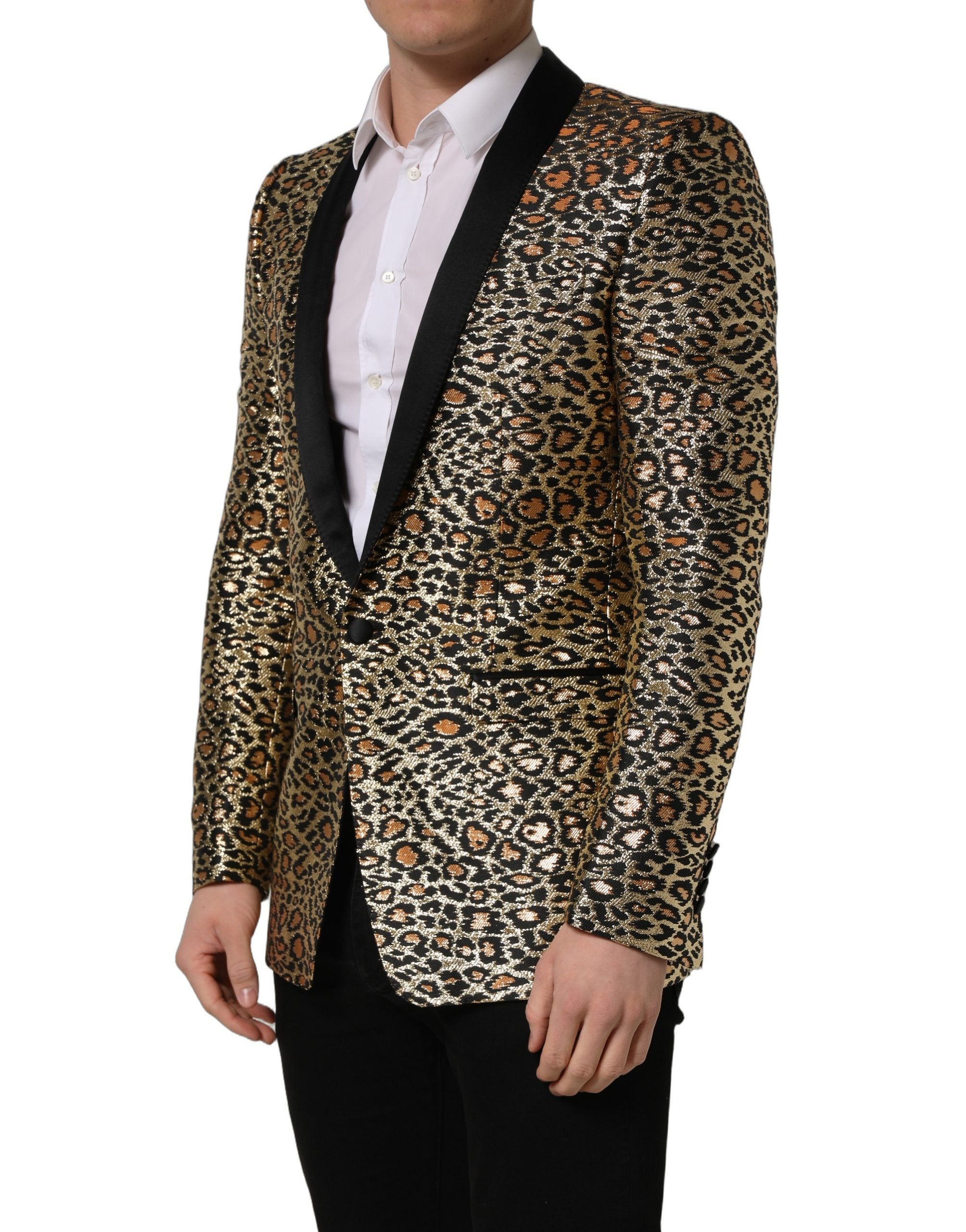 Dolce & Gabbana Gold Leopard Einreiher Herrenmantel Jacke
