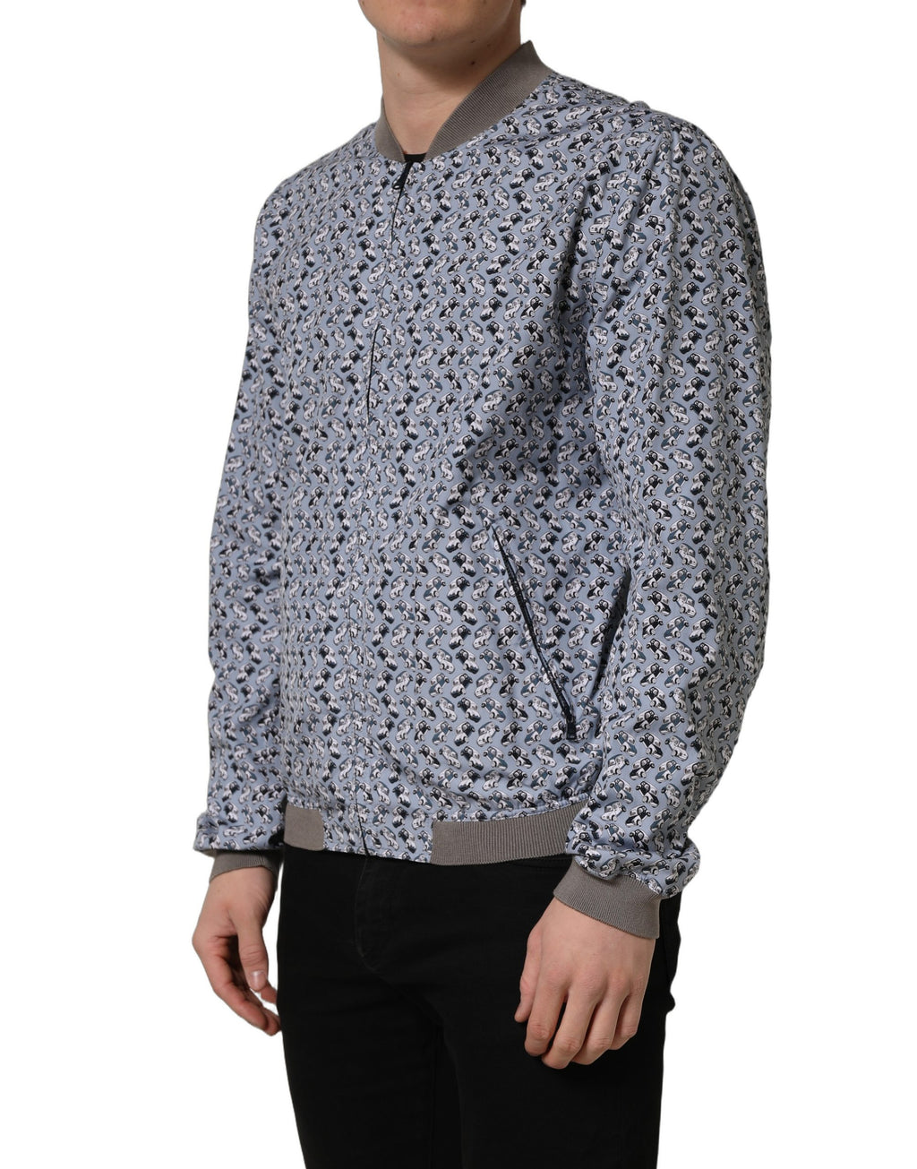 Dolce & Gabbana Hellblaue Bomberjacke aus Baumwolle mit Auto-Print