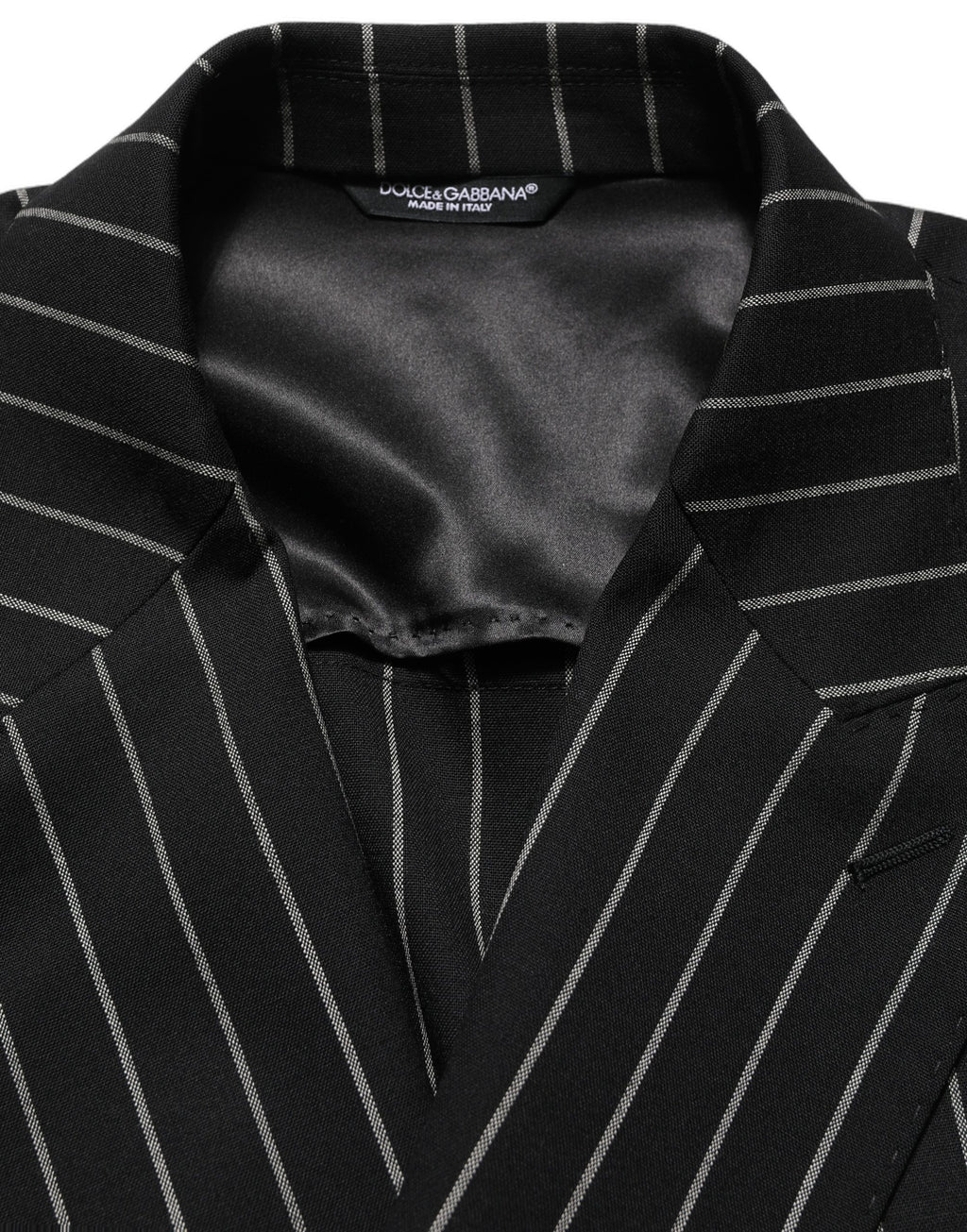 Dolce & Gabbana Schwarzer Nadelstreifen-Sakko aus Wolle mit Doppelreiher-Verschluss