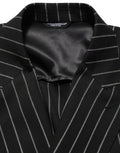Dolce & Gabbana Schwarzer Nadelstreifen-Sakko aus Wolle mit Doppelreiher-Verschluss