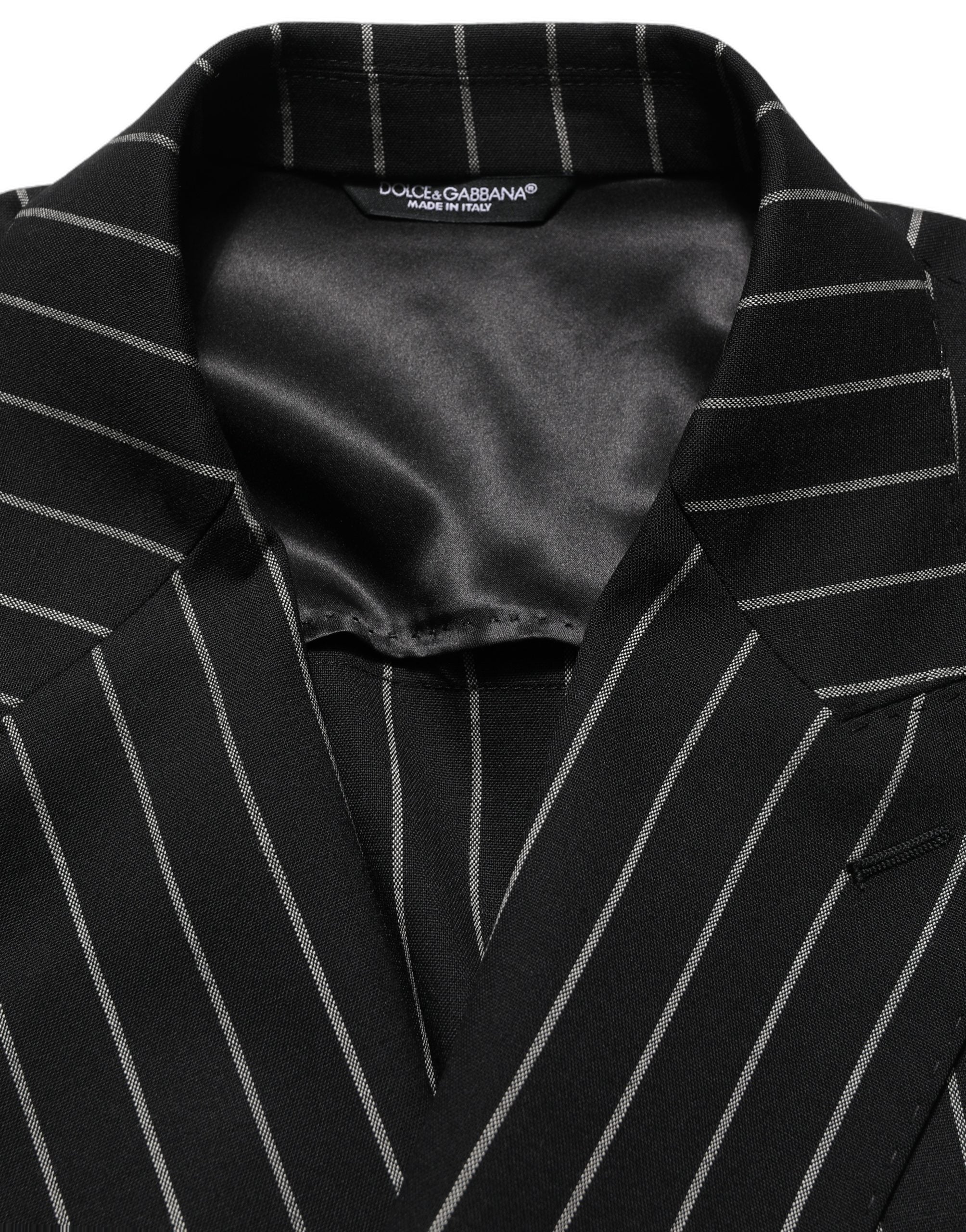 Dolce & Gabbana Schwarzer Nadelstreifen-Sakko aus Wolle mit Doppelreiher-Verschluss