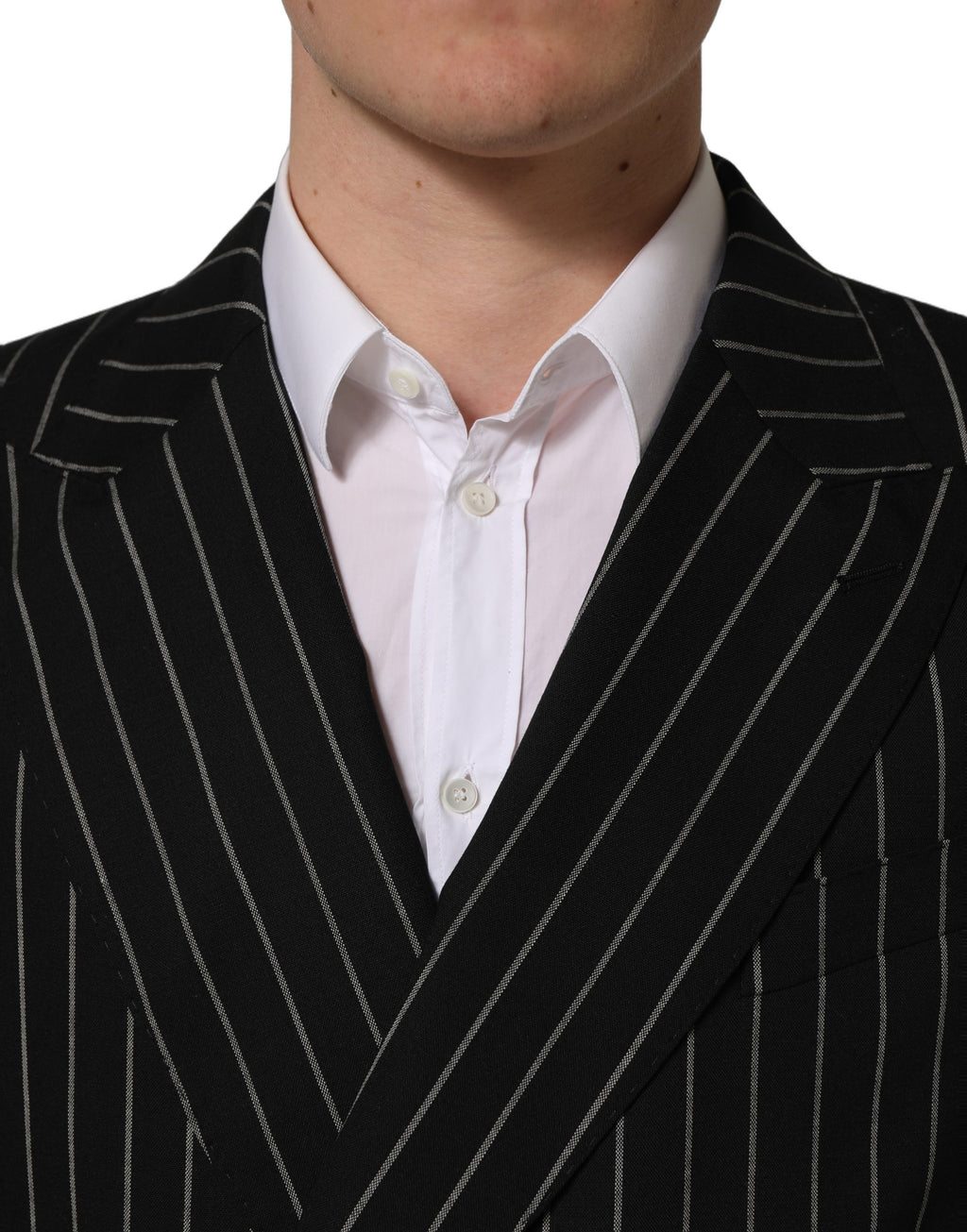 Dolce & Gabbana Schwarzer Nadelstreifen-Sakko aus Wolle mit Doppelreiher-Verschluss