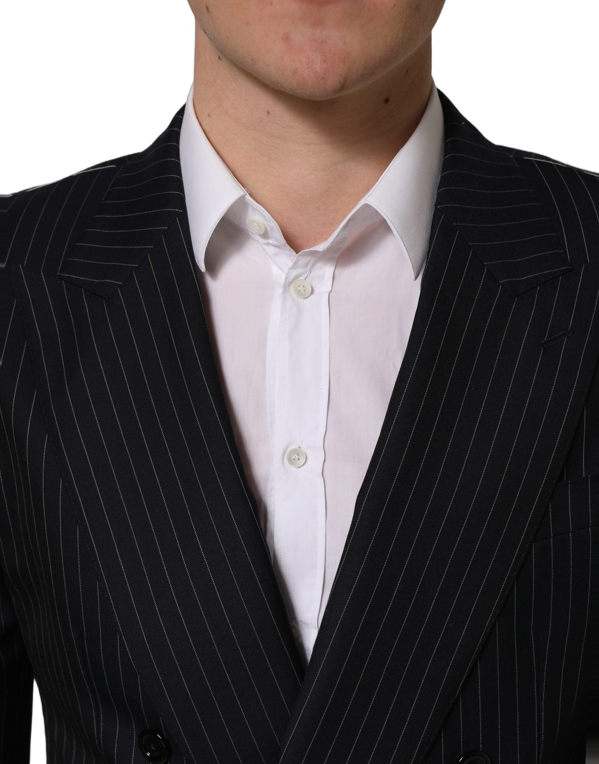 Dolce & Gabbana Schwarzer Nadelstreifen-Sakko aus Wolle mit Doppelreiherverschluss