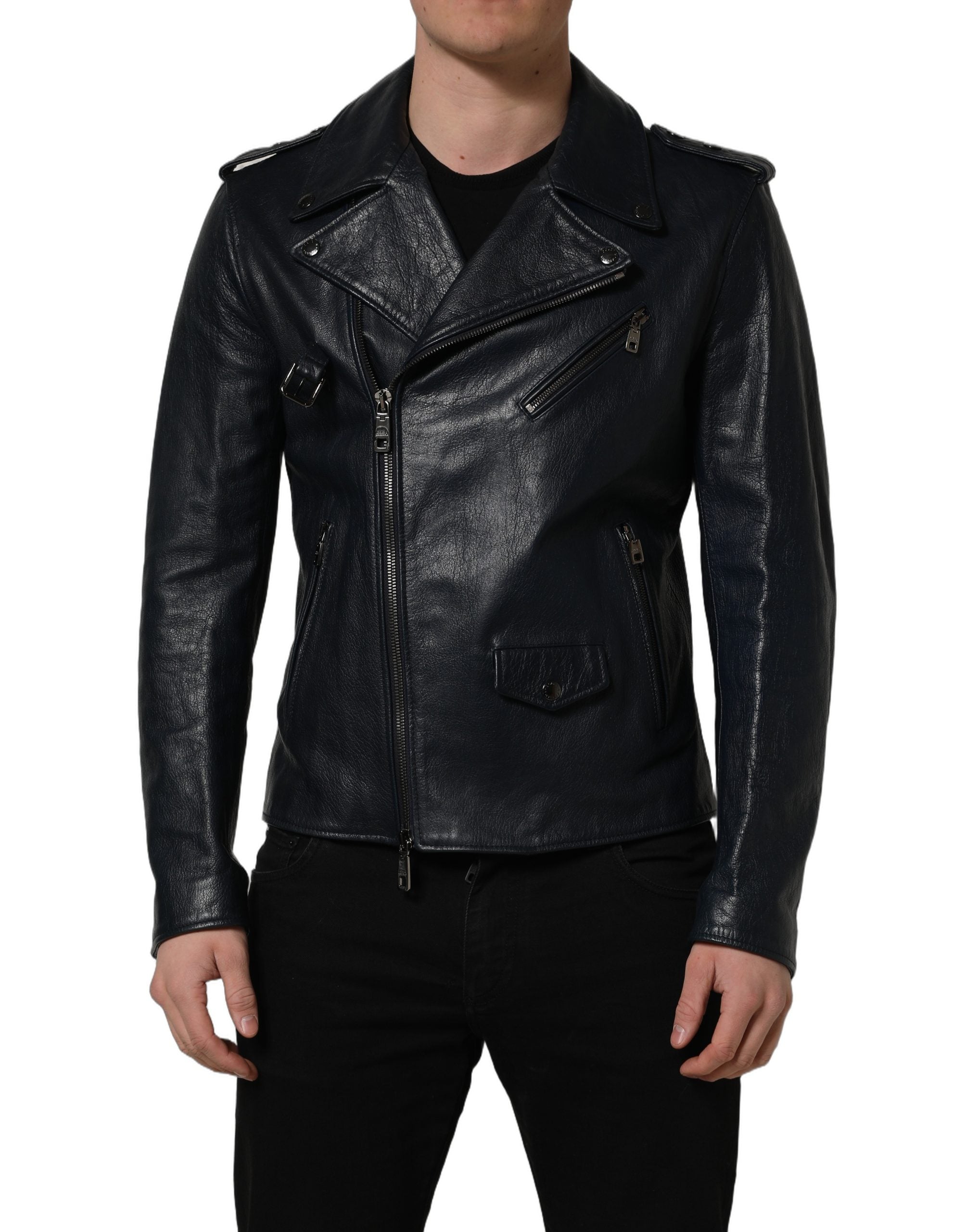 Dolce & Gabbana Schwarze Leder Bikerjacke aus Ziegenleder für Herren