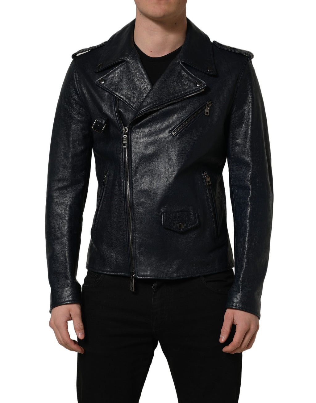 Dolce & Gabbana Schwarze Leder Bikerjacke aus Ziegenleder für Herren