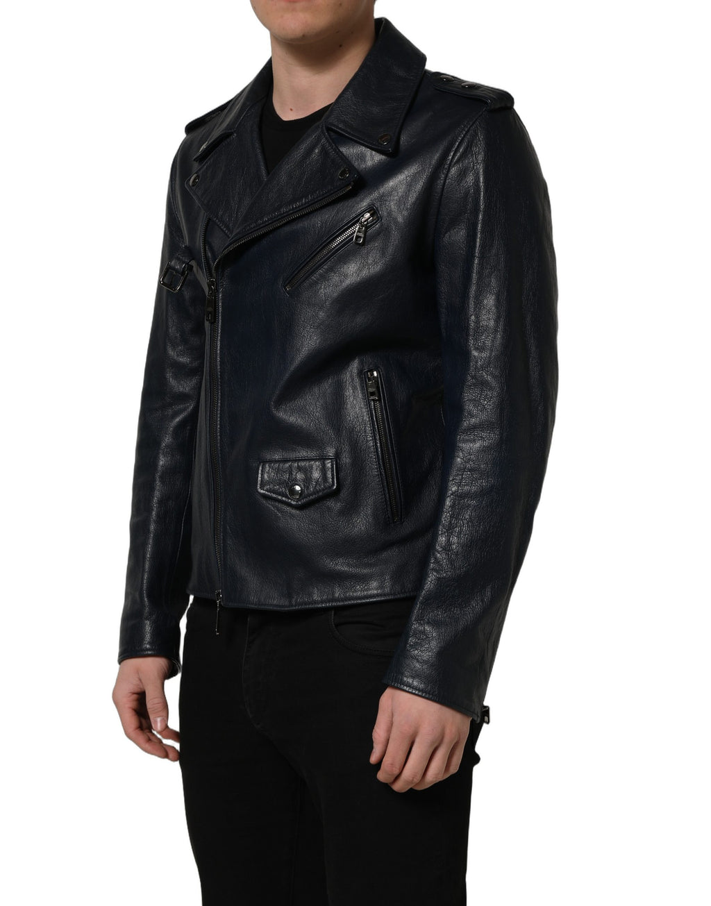 Dolce & Gabbana Schwarze Leder Bikerjacke aus Ziegenleder für Herren