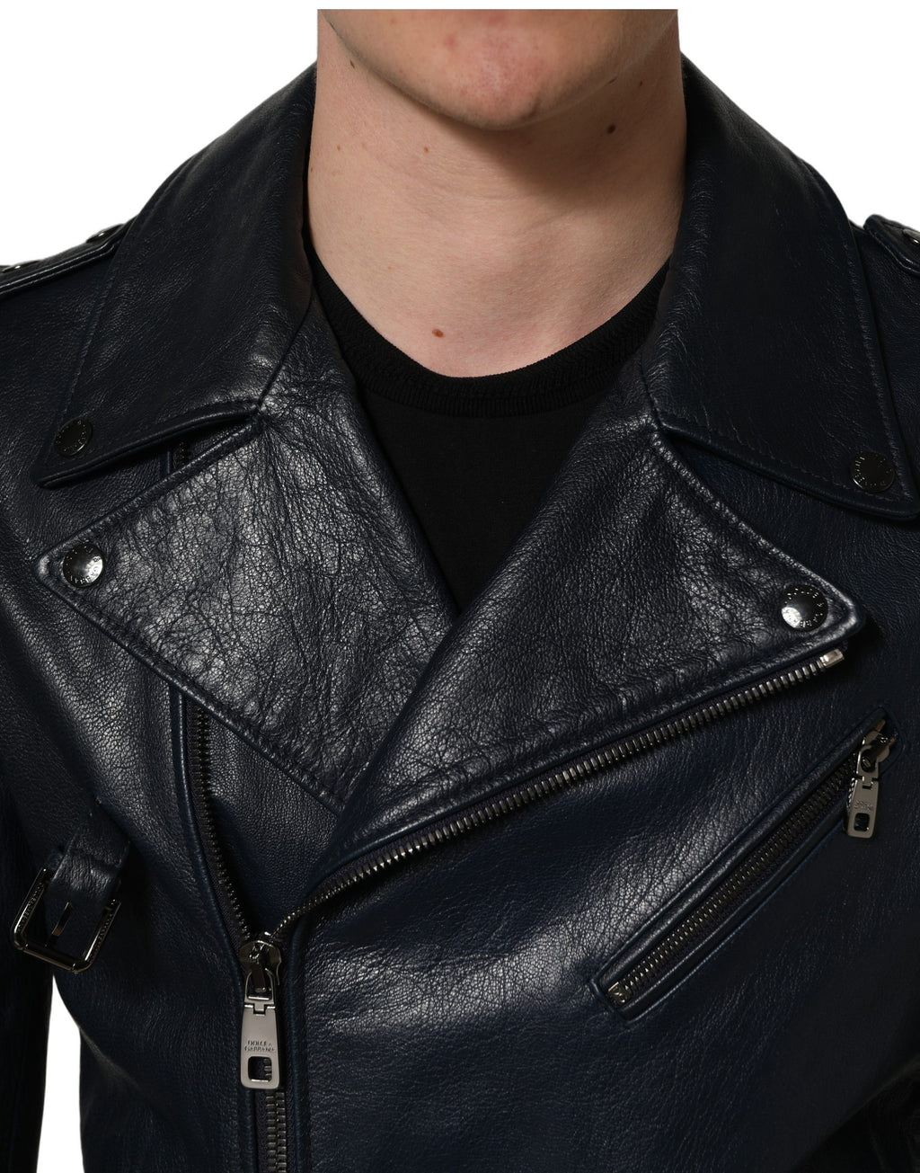 Dolce & Gabbana Schwarze Leder Bikerjacke aus Ziegenleder für Herren