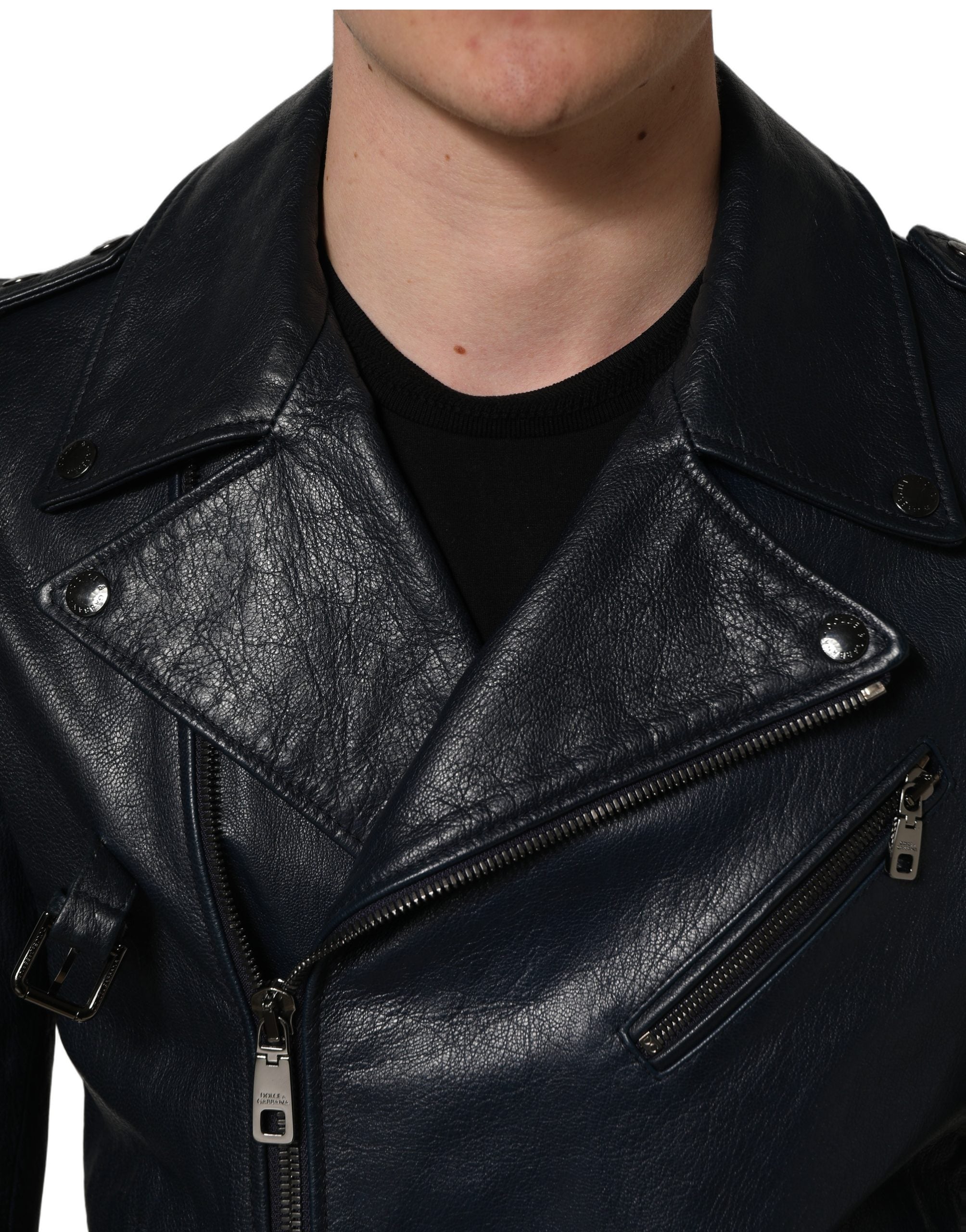 Dolce & Gabbana Schwarze Leder Bikerjacke aus Ziegenleder für Herren
