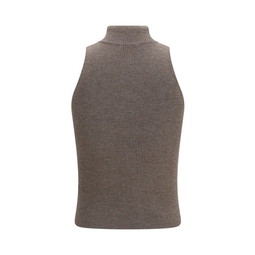Brunello Cucinelli Brauner Kaschmir-Strickpullover ohne Ärmel