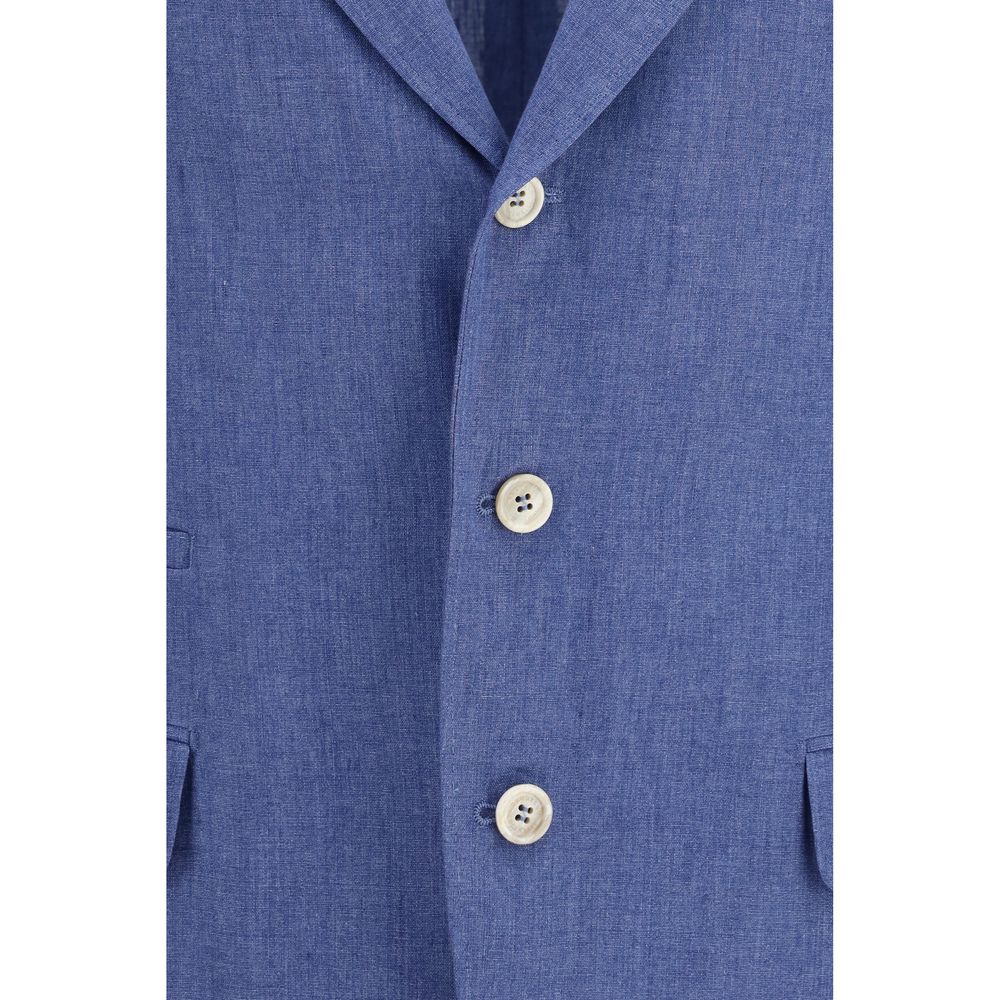 Brunello Cucinelli Blaue Leinen-Jacke in voller Länge