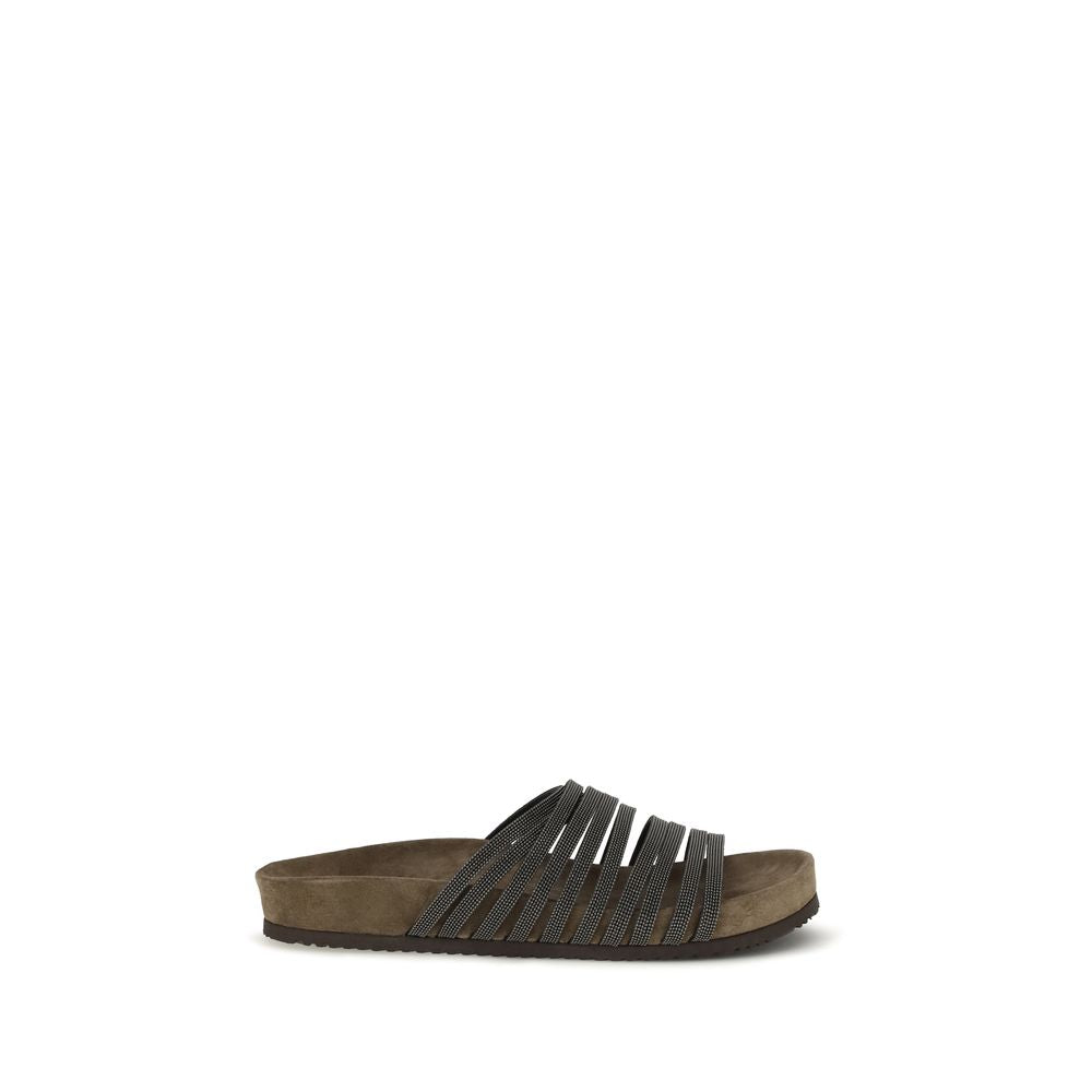 Brunello Cucinelli Schwarze Bos Taurus Kalbsleder-Sandalen