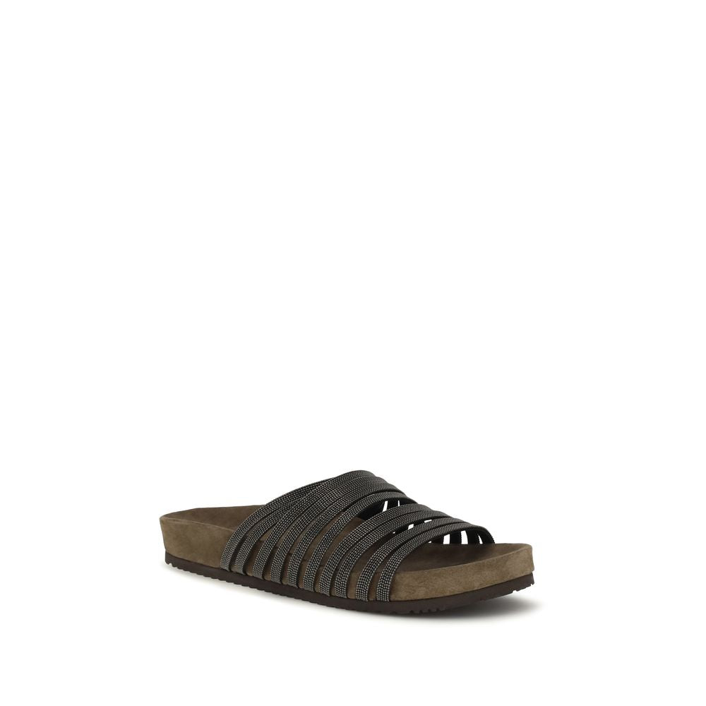 Brunello Cucinelli Schwarze Bos Taurus Kalbsleder-Sandalen