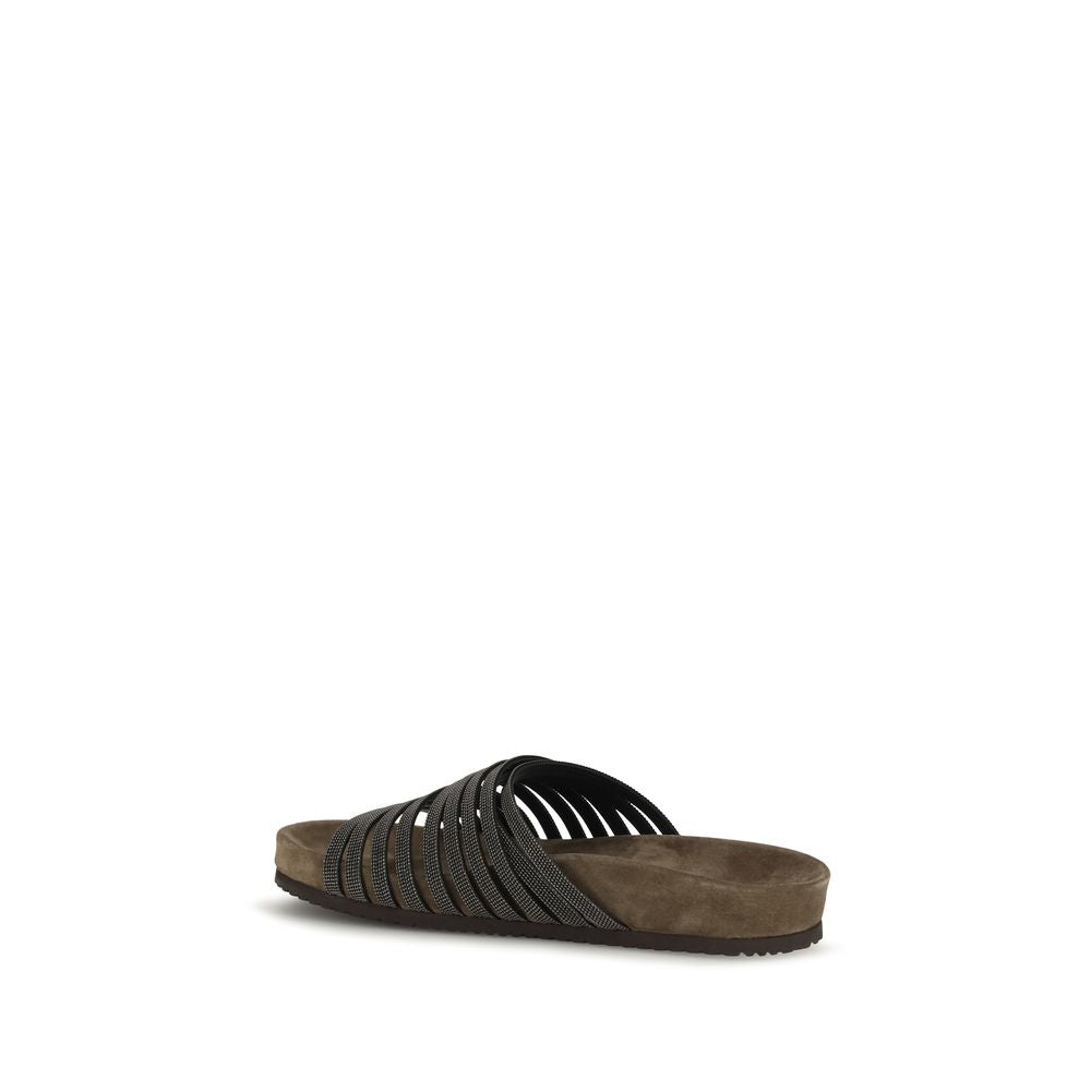 Brunello Cucinelli Schwarze Bos Taurus Kalbsleder-Sandalen