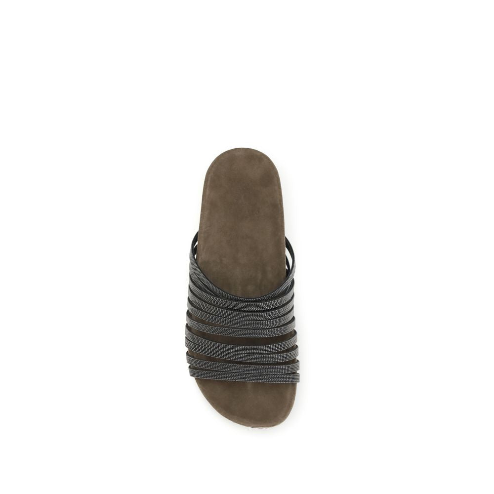 Brunello Cucinelli Schwarze Bos Taurus Kalbsleder-Sandalen