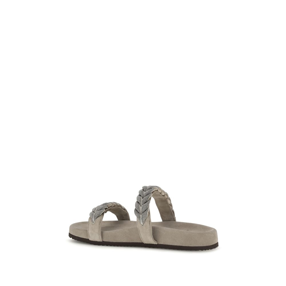 Brunello Cucinelli Graue Bos Taurus Kalbsleder-Sandalen