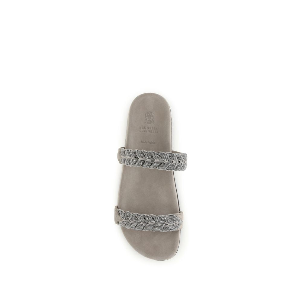 Brunello Cucinelli Graue Bos Taurus Kalbsleder-Sandalen