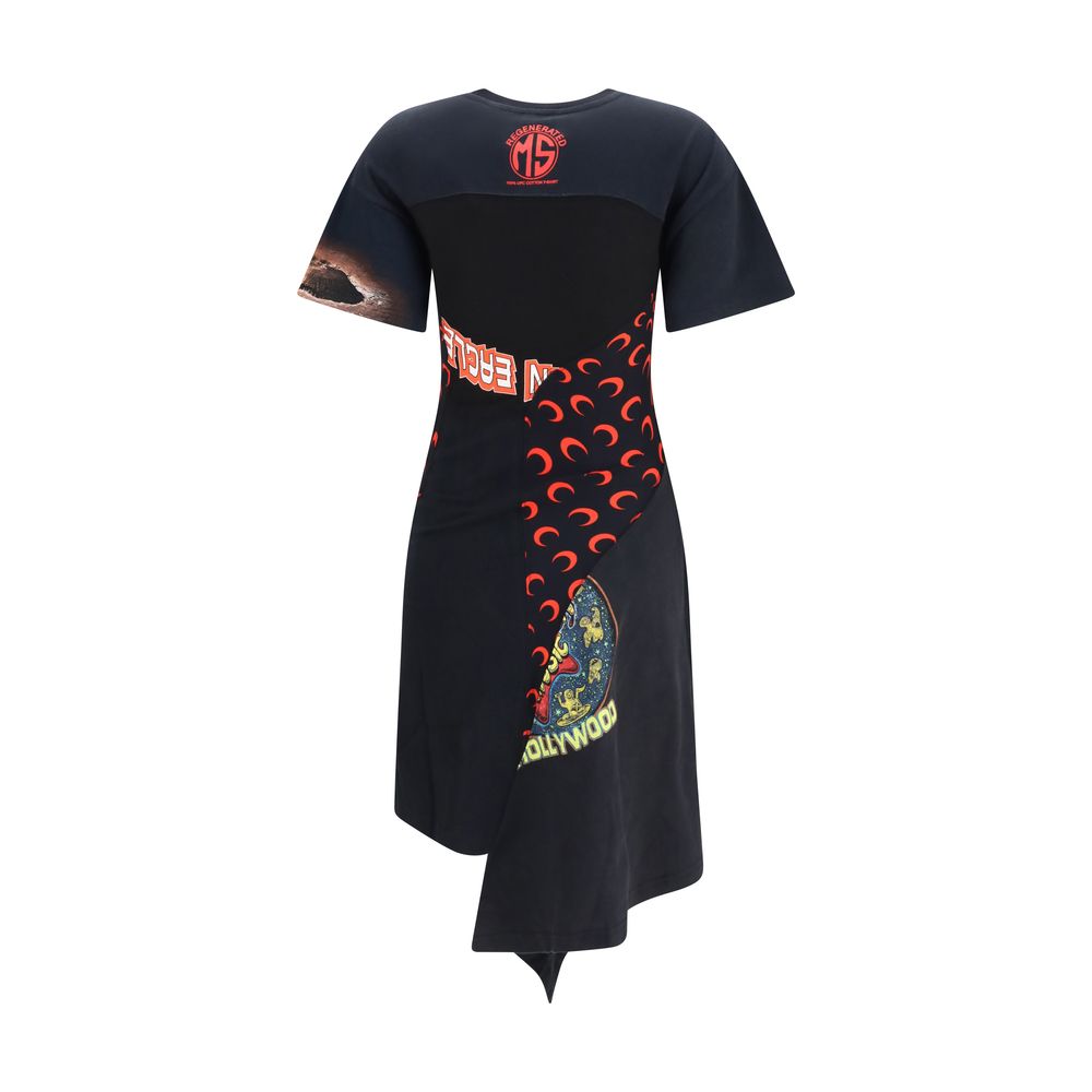 Marine Serre Schwarzes Baumwoll-Freizeitkleid