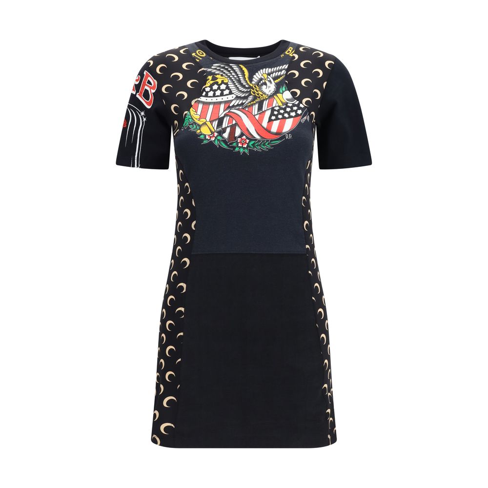 Marine Serre Schwarzes Baumwoll-Freizeitkleid