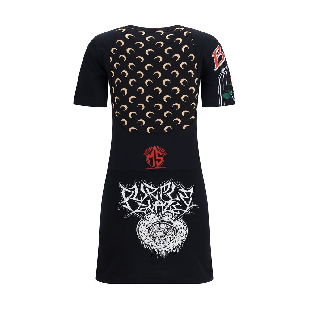 Marine Serre Schwarzes Baumwoll-Freizeitkleid