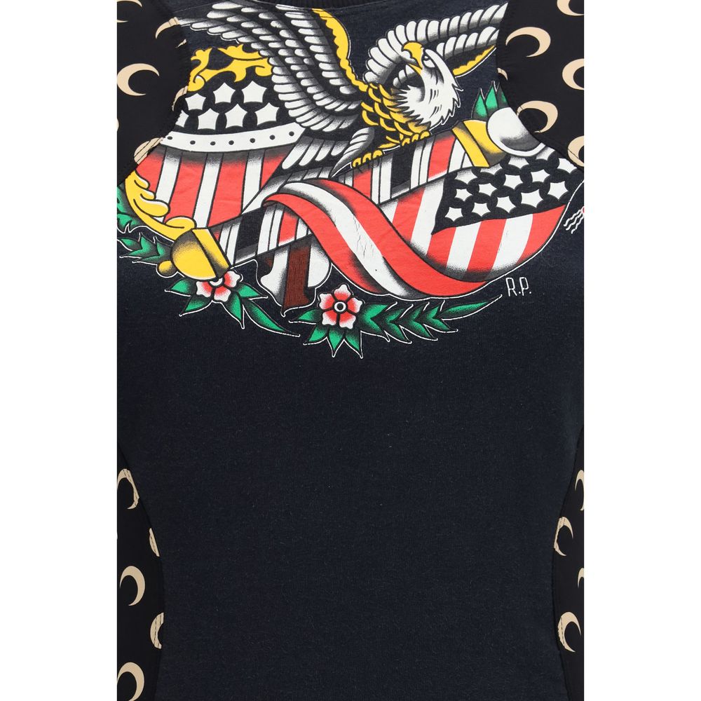 Marine Serre Schwarzes Baumwoll-Freizeitkleid