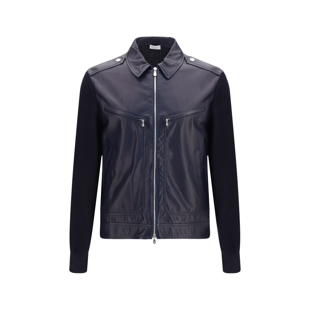 Brunello Cucinelli Blaue Kalbslederjacke Bos Taurus