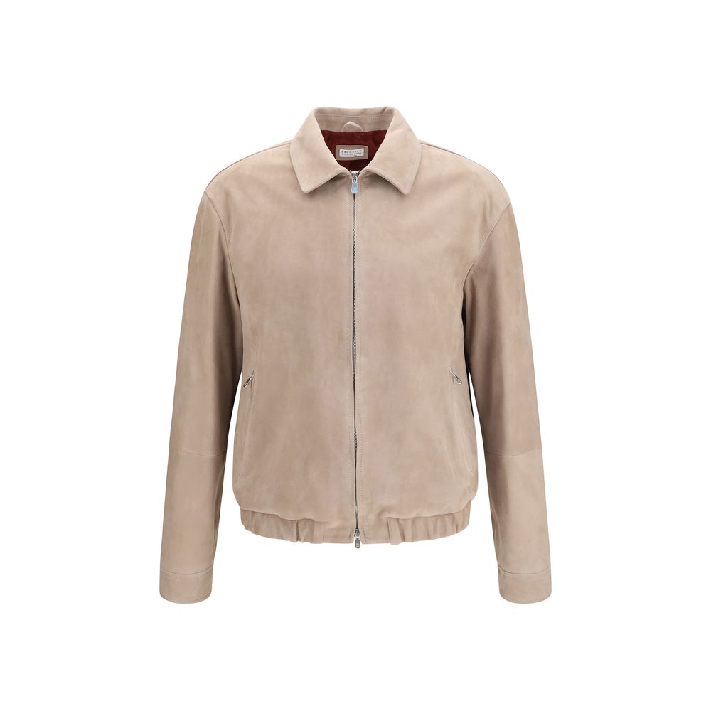 Brunello Cucinelli Beige Kalbsleder Bos Taurus Bomberjacke