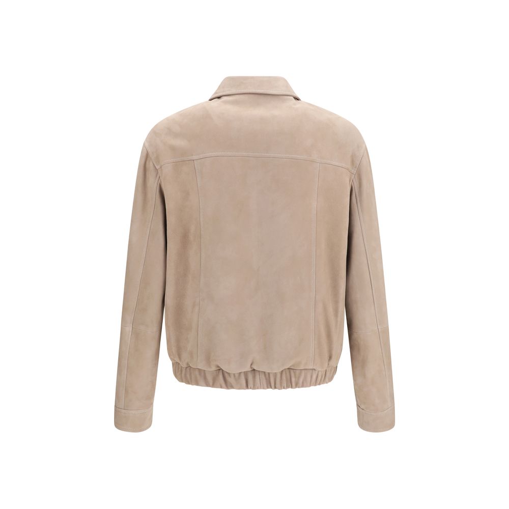 Brunello Cucinelli Beige Kalbsleder Bos Taurus Bomberjacke