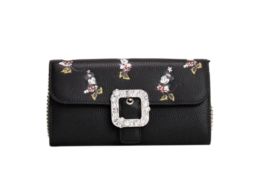 Kate Spade X Disney Schwarze Leder Minnie Maus Geldbörse Umhängetasche