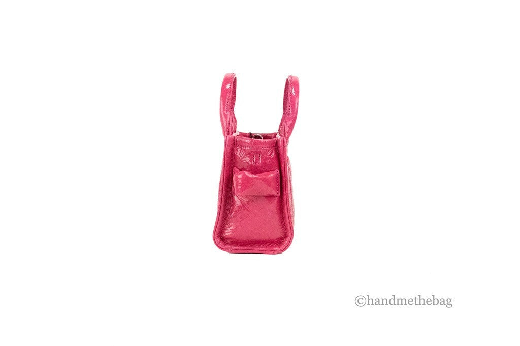Marc Jacobs The Shiny Crinkle Micro Tote Magenta Leder Crossbody Bag Handtasche
