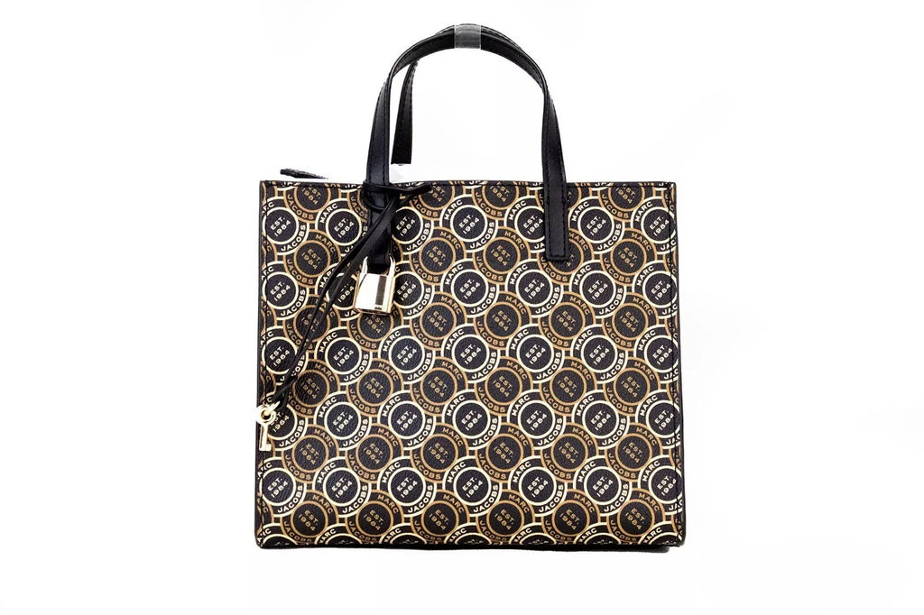 Marc Jacobs Mini Grind Signet Bedruckte Leder Crossbody Tote Handtasche