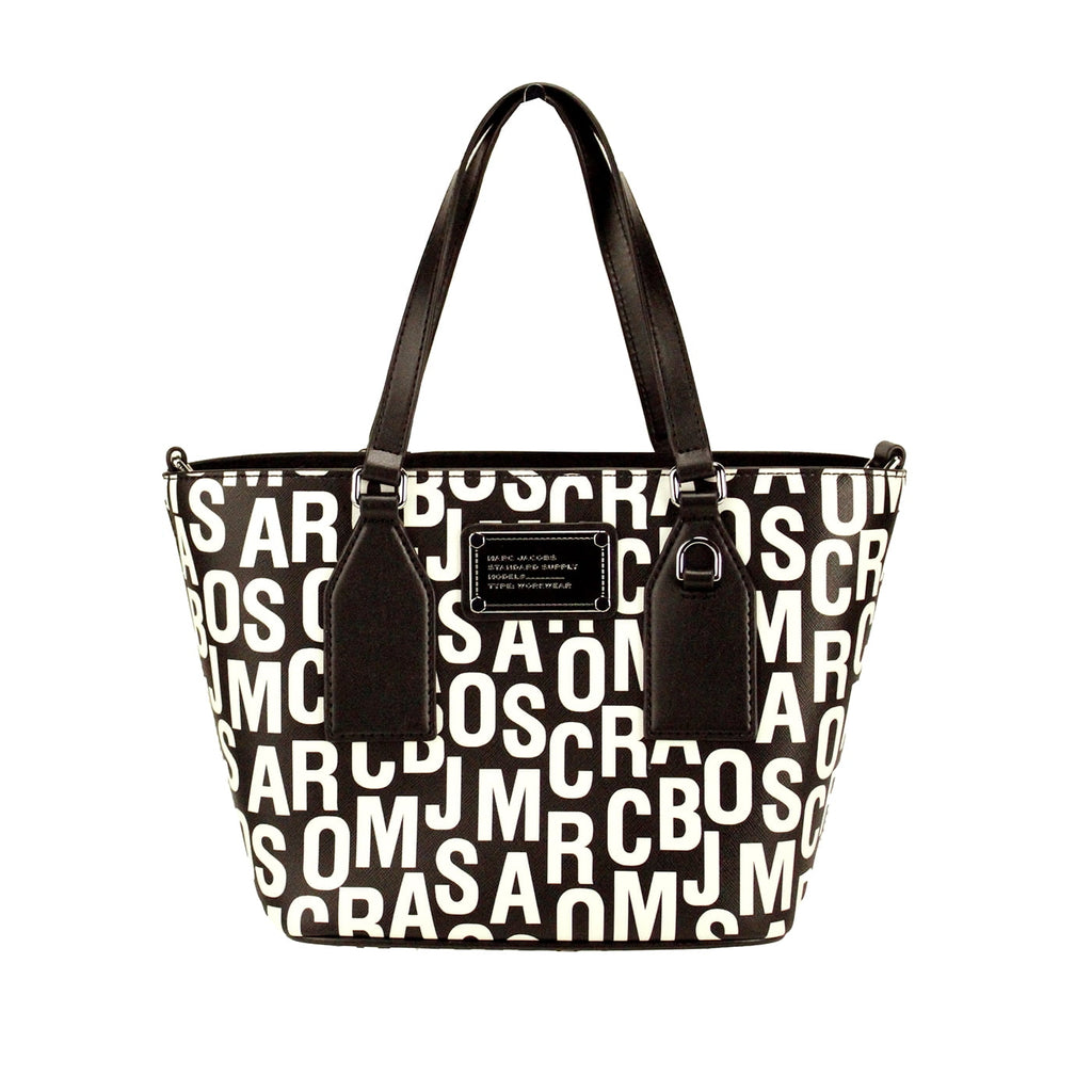 Marc Jacobs Kleine Schwarze und Weiße Monogramm-Print Saffiano Leder Tote Umhängetasche