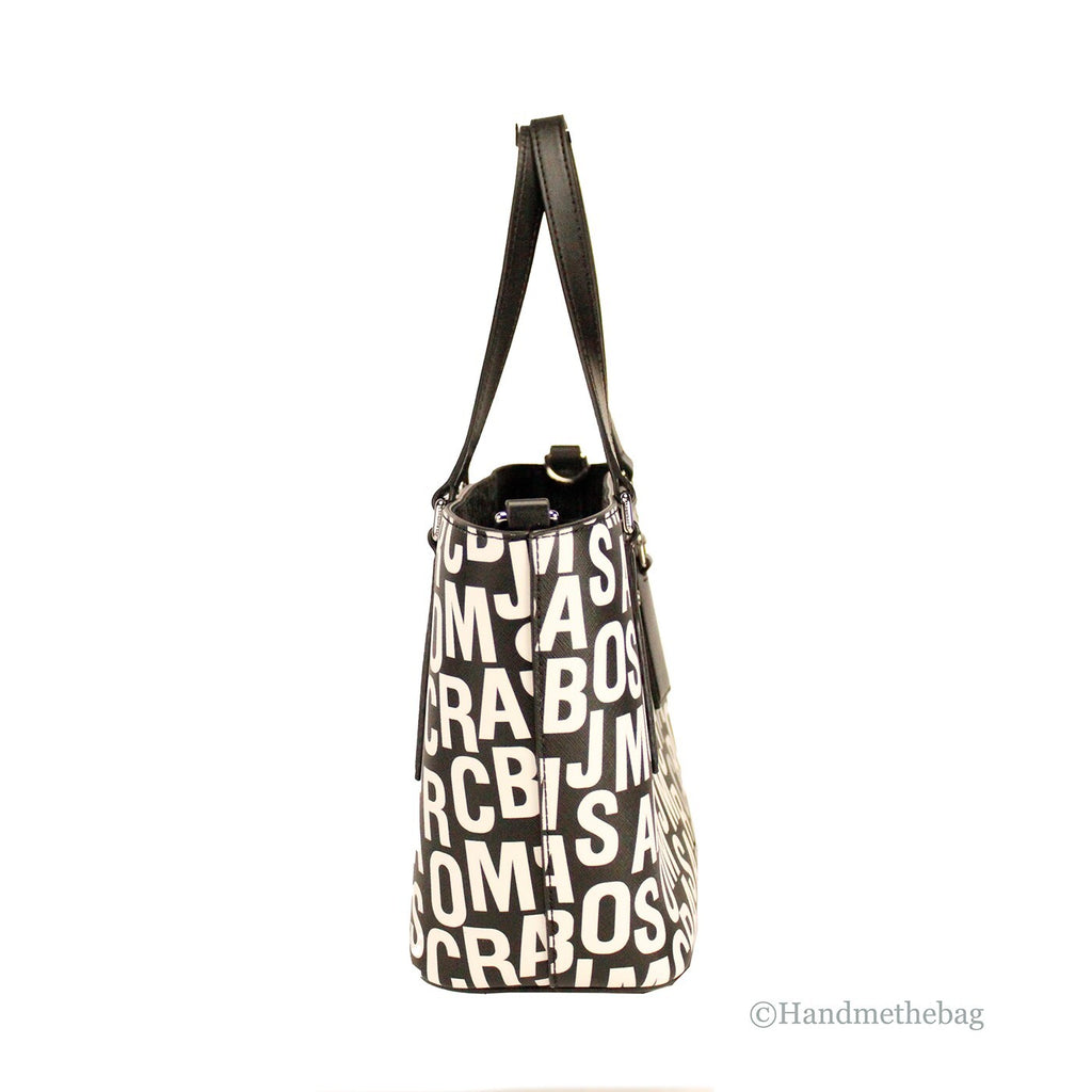 Marc Jacobs Kleine Schwarze und Weiße Monogramm-Print Saffiano Leder Tote Umhängetasche