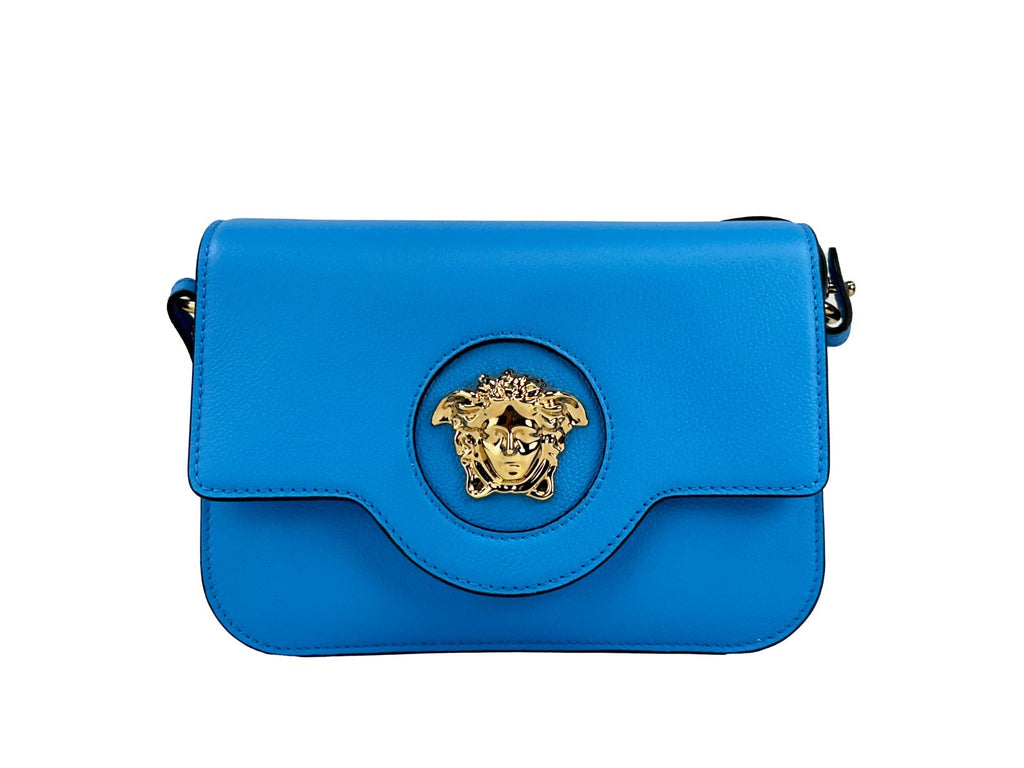 Versace La Medusa blue leather shoulder bag