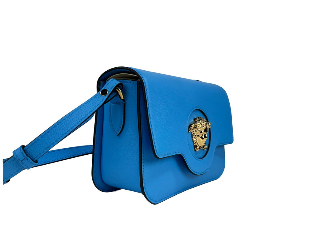 Versace La Medusa blue leather shoulder bag