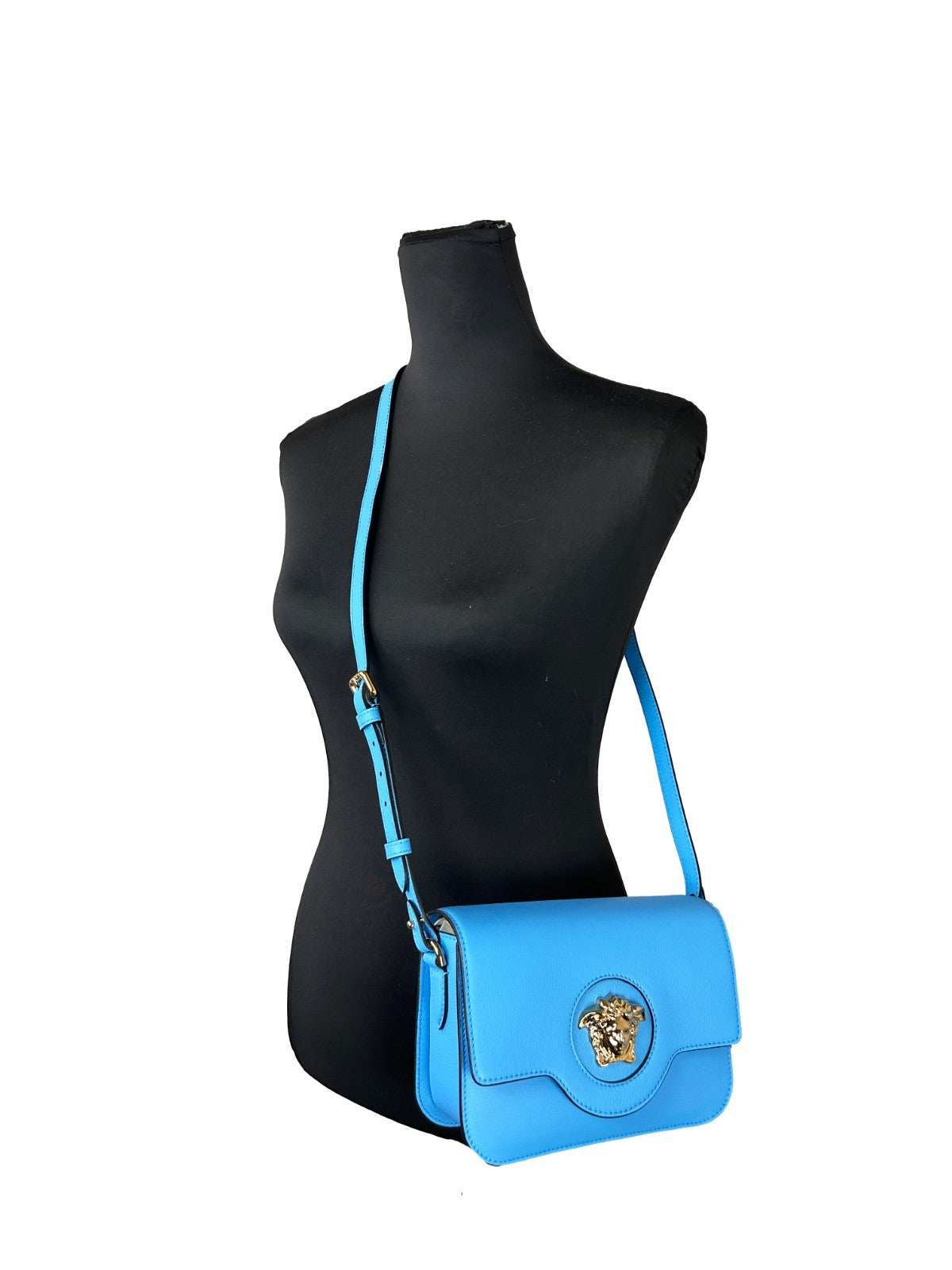 Versace La Medusa blue leather shoulder bag