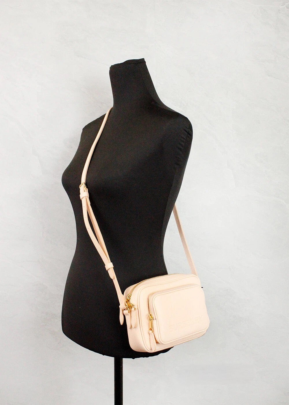 Burberry Grainy Leather Small Peach Pink Camera Bag with Logo