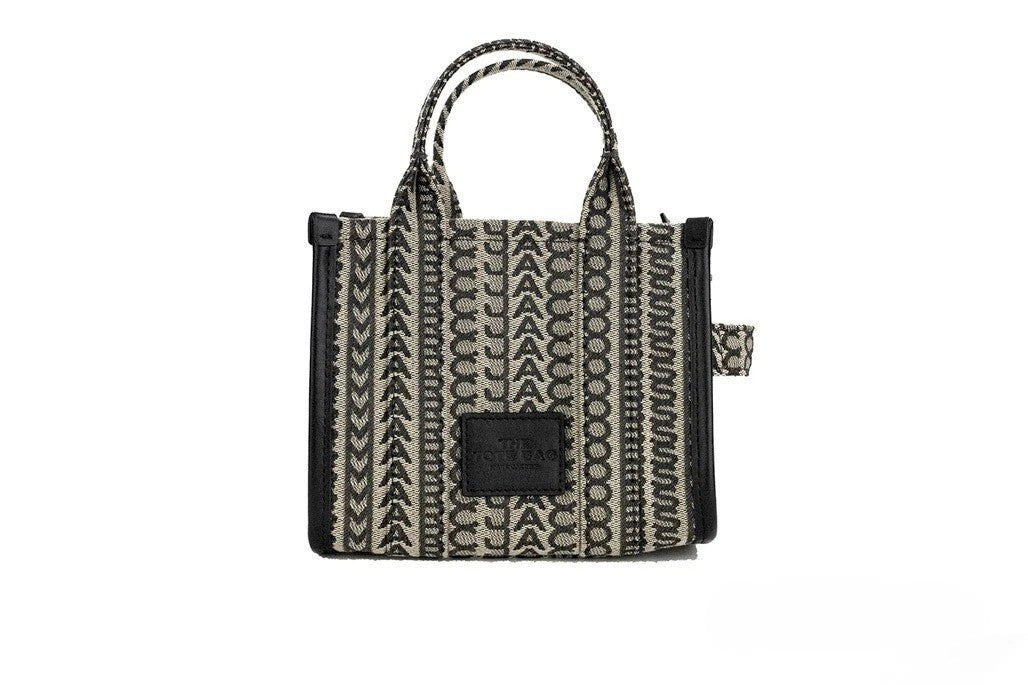 Marc Jacobs The Monogram Beige Mini Tote Handtasche aus gewebtem Jacquard-Canvas mit Schultergurt