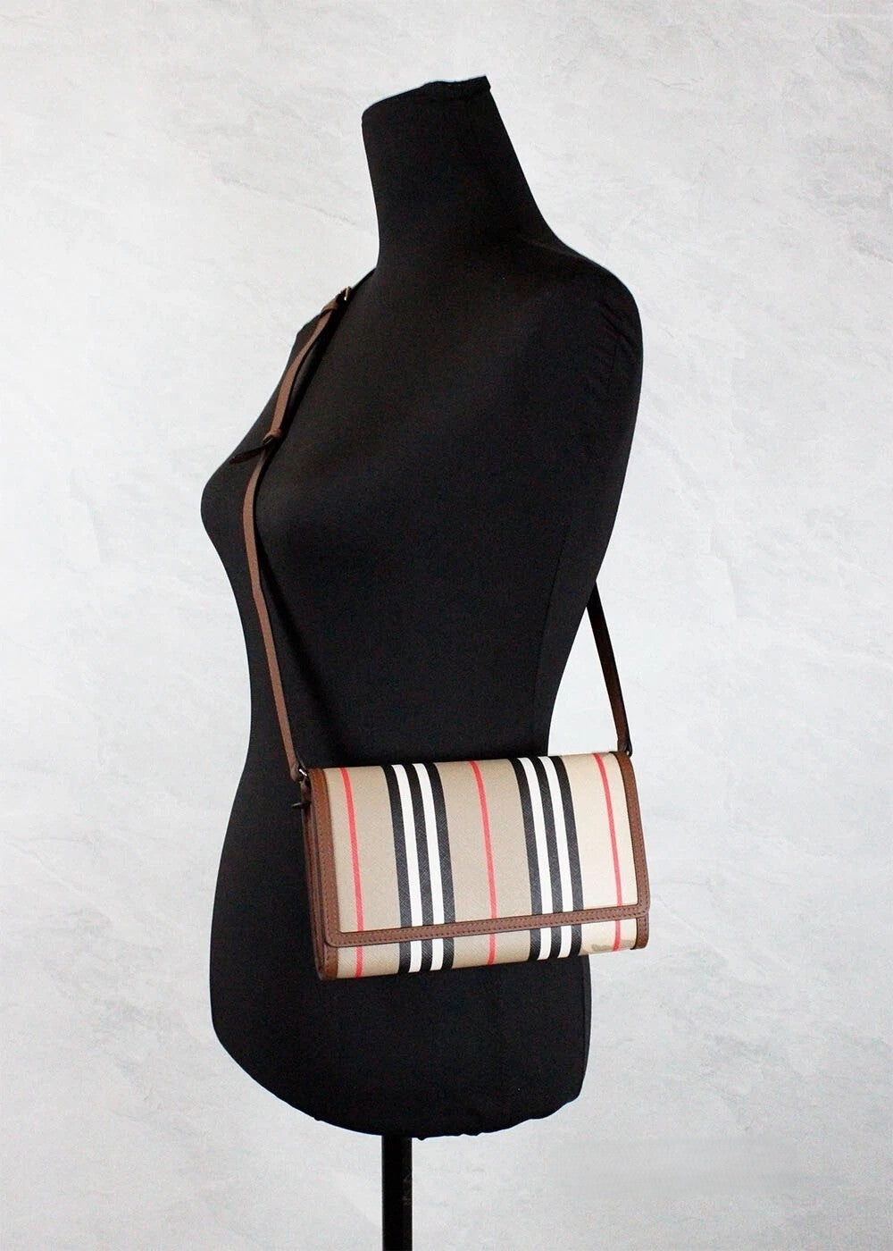 Burberry Hannah Icon Stripe Archive Tan E-Canvas Leder Umhängetasche