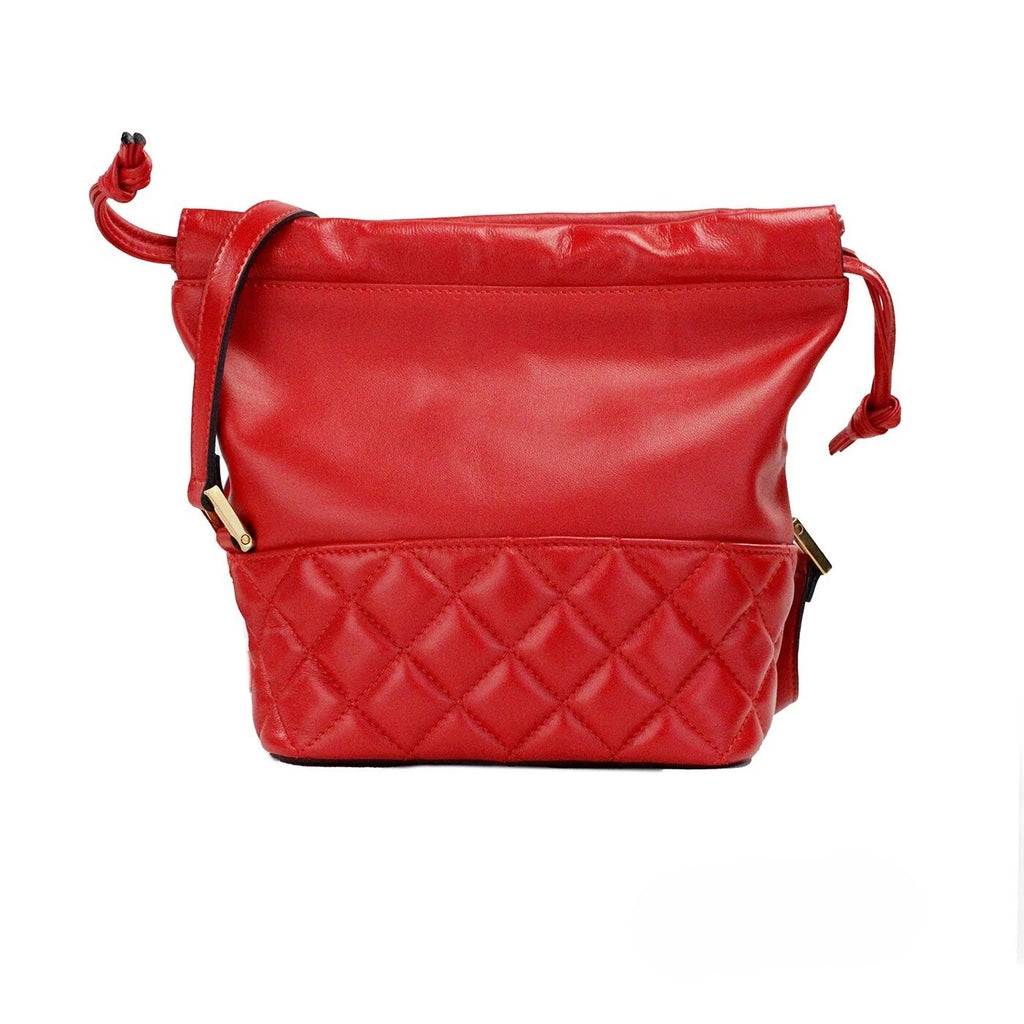 Versace Rote gesteppte Leder Beuteltasche mit Kordelzug Schultertasche Umhängetasche