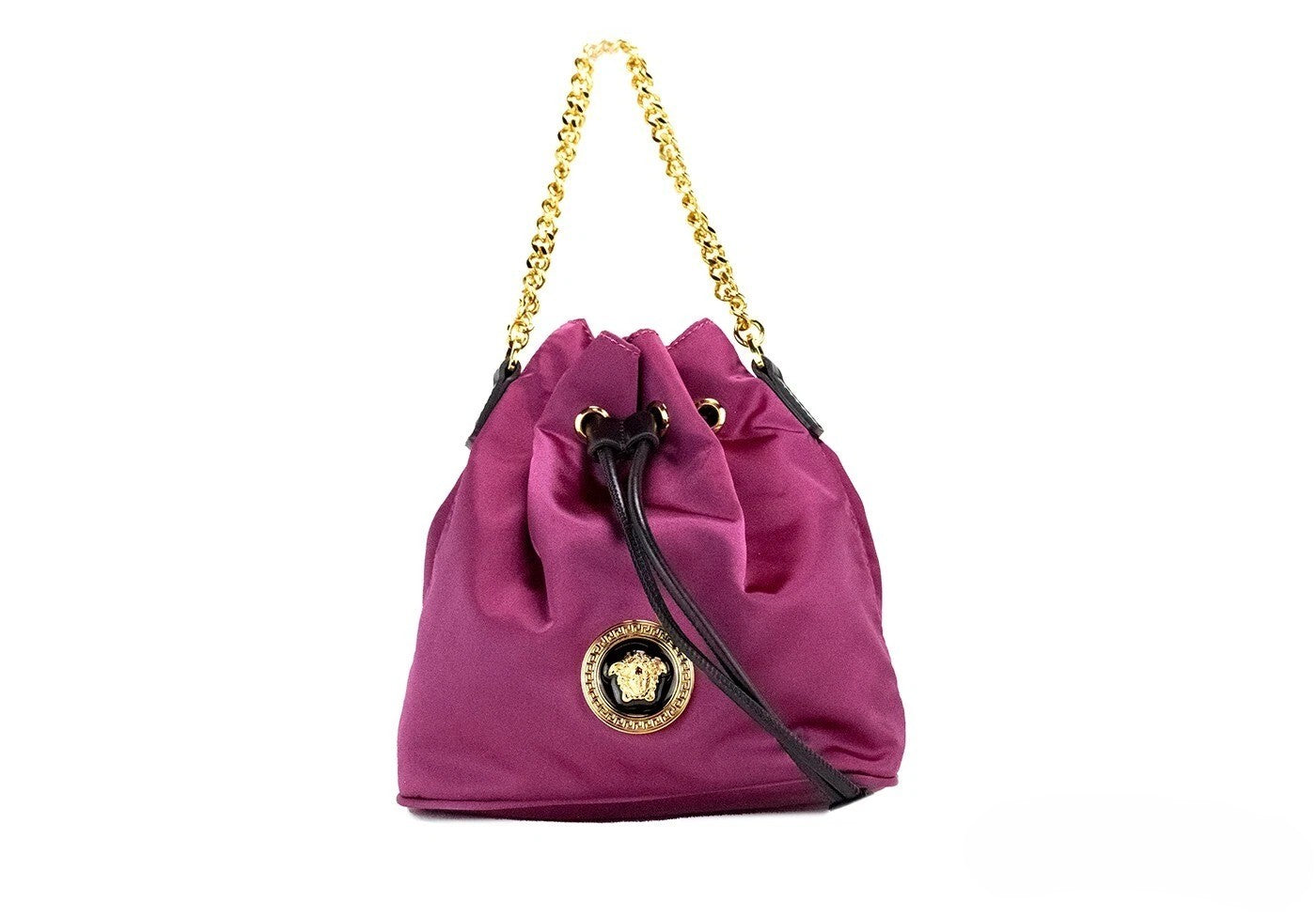Versace Small Dahlia Nylon Medusa Charm Bucket Chain Shoulder Bag Handbag
