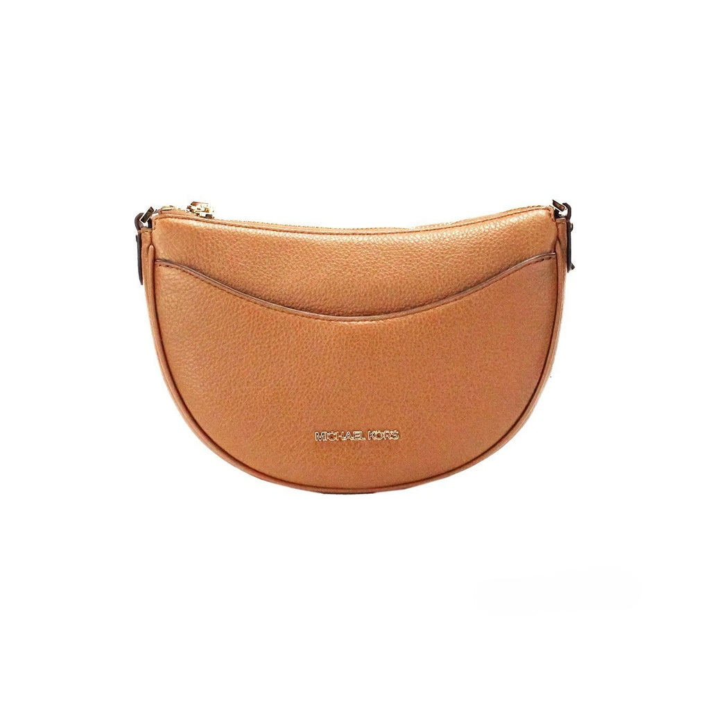 Michael Kors Dover Small Luggage Pebbled Leather Half Moon Crossbody Bag Purse