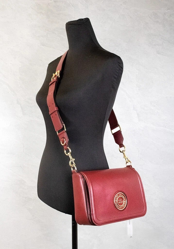 Marc Jacobs Medium Metal Signet Syrah Smooth Leather Flap Shoulder Bag