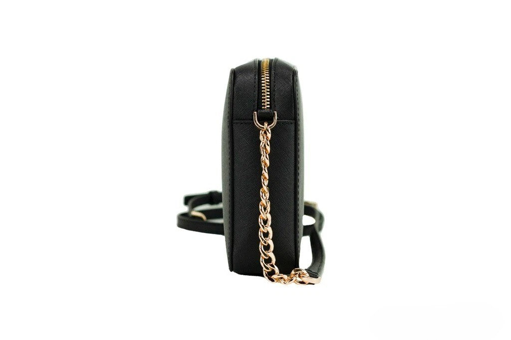 Michael Kors Damen Umhängetasche mit Reißverschluss aus Saffiano-Leder, Schwarz