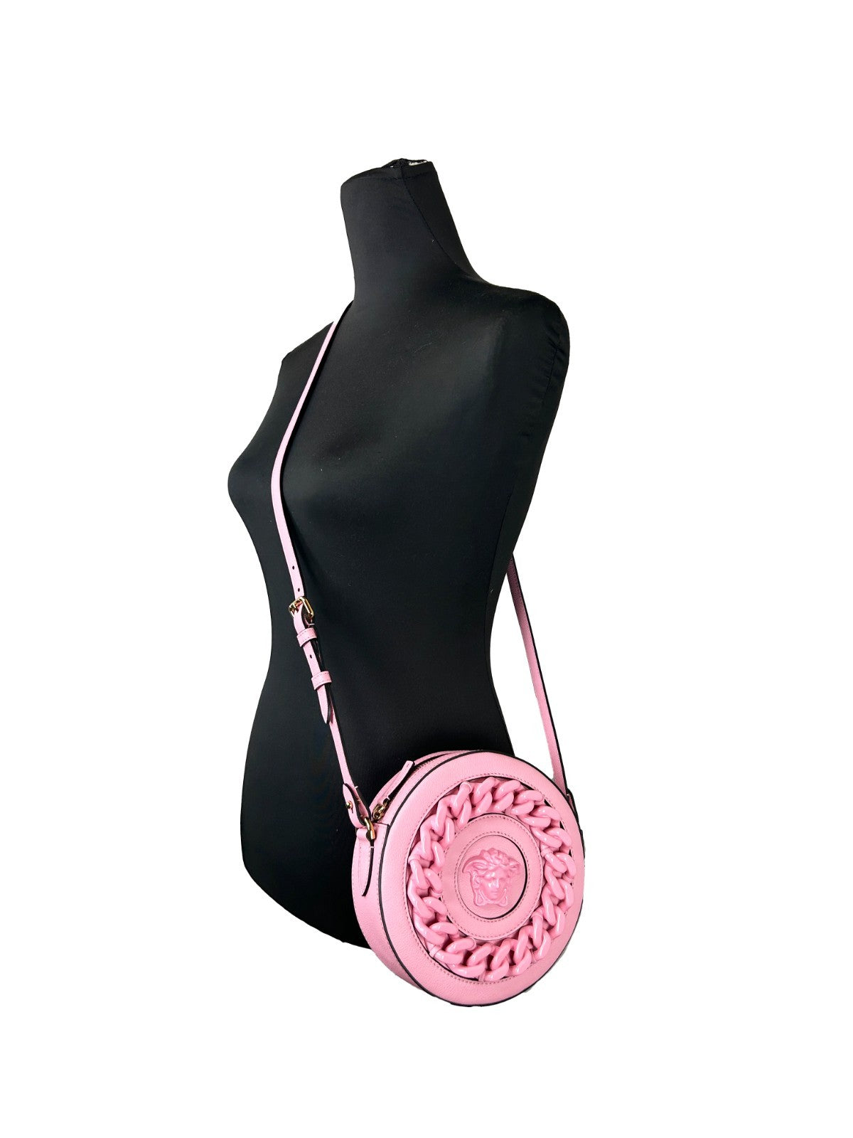 Versace Round Disco Leather Camera Crossbody Bag