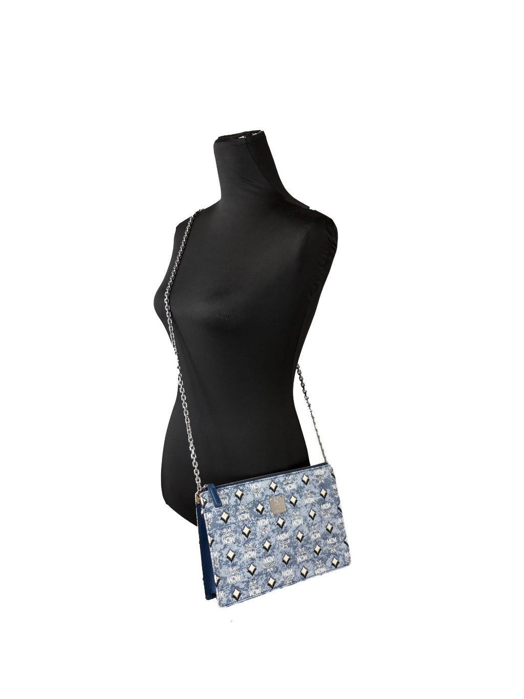MCM Aren Flat Pouch Denim Umhängetasche