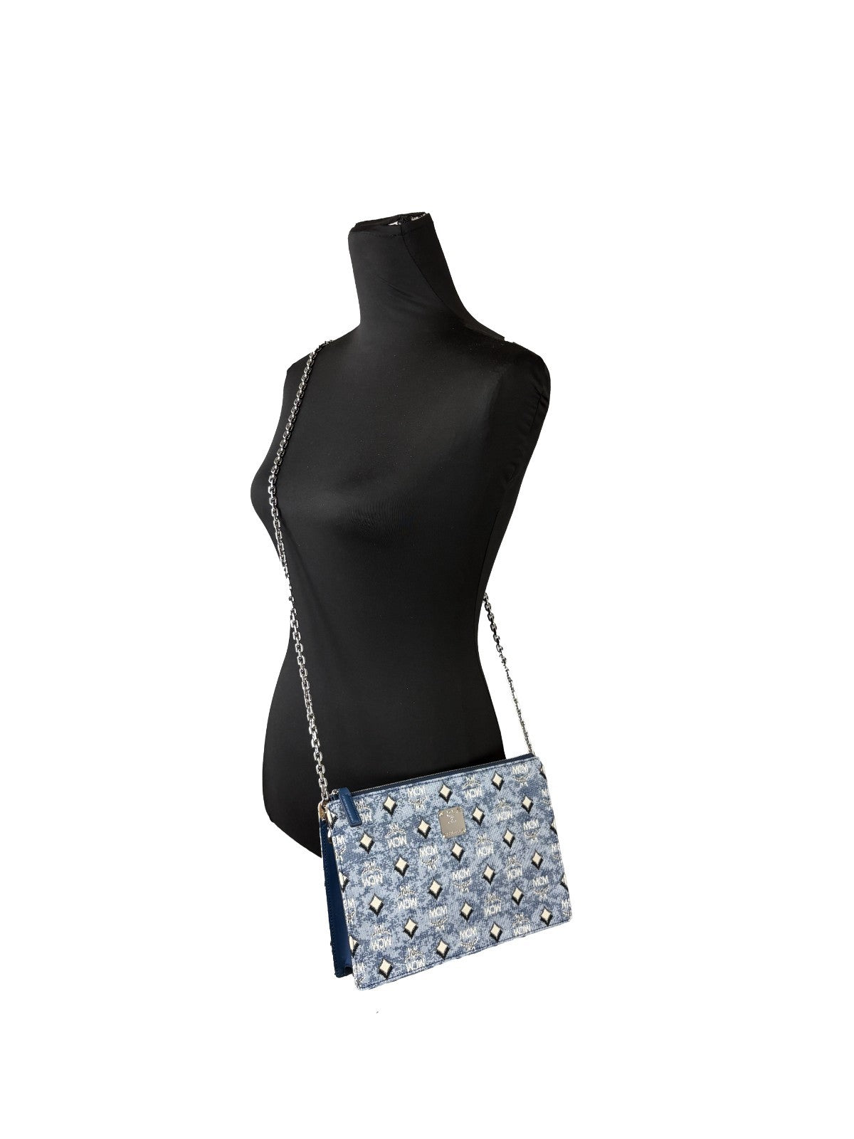MCM Aren Flat Pouch Denim Umhängetasche