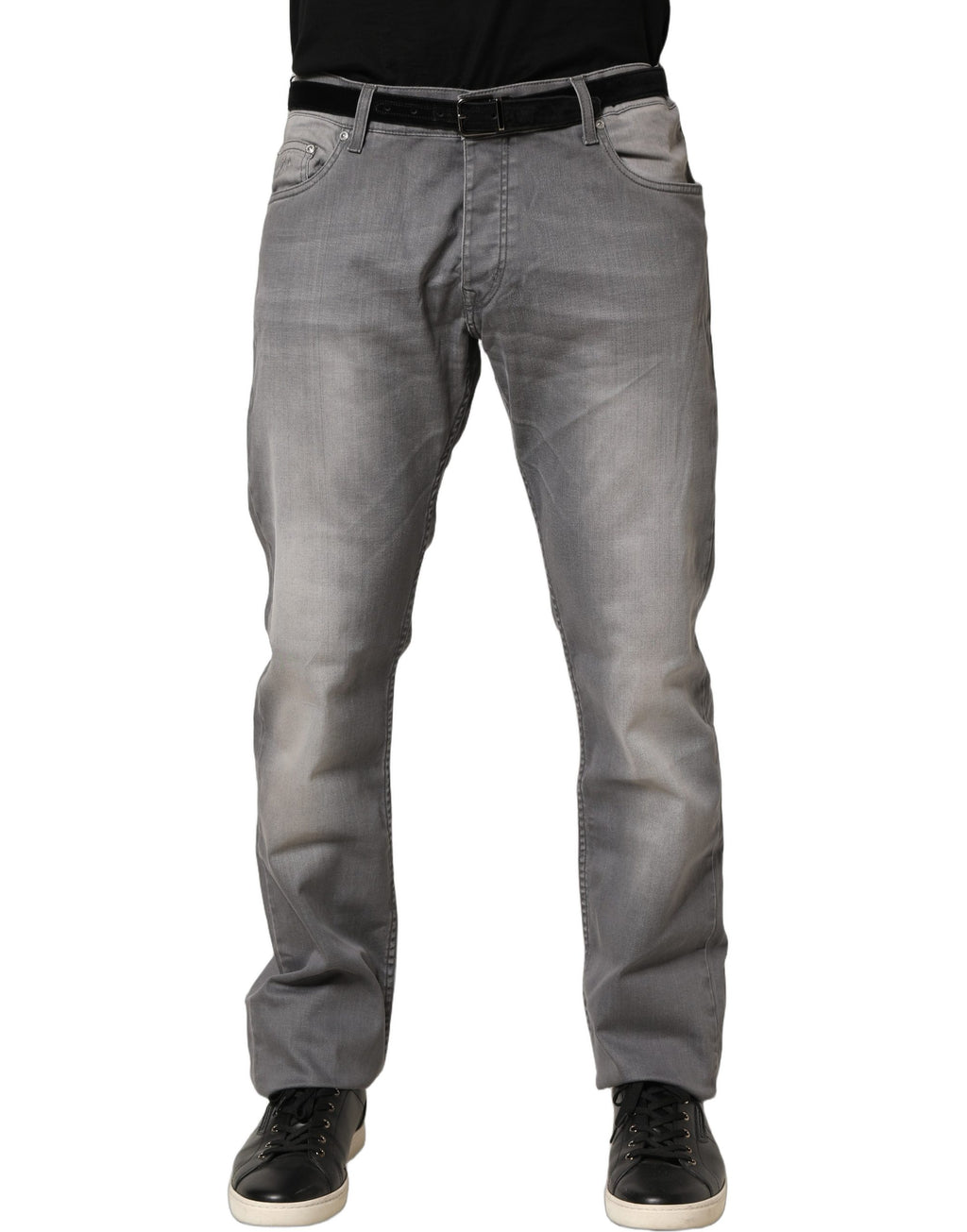 GF Ferre Graue, gewaschene Straight Leg Jeans für Herren mit mittlerer Leibhöhe